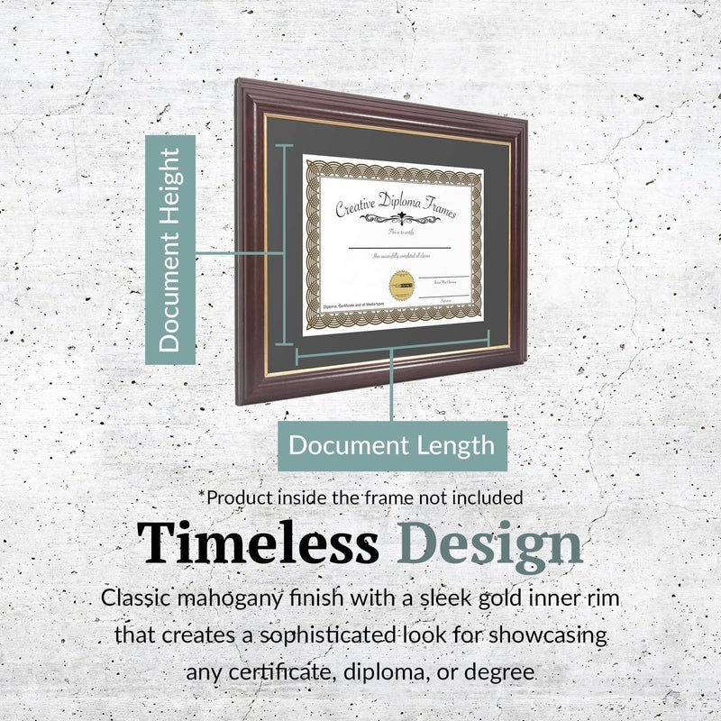 Creative Picture Frames 10x13 Mahogany Gold Rim Diploma Frame with Black Mat Glass Easel and Installed Wall Hangers | Frame Holds 11x14 Media without Mat - Image 2